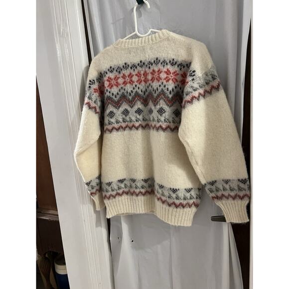 Ice sheep Cream Red Gray Wool Fair Isle Cardigan Made In Iceland Sz S - Picture 5 of 5